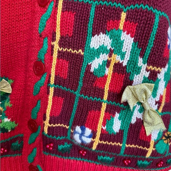 Jennifer Moore Festive Ugly Christmas Sweater Vest Women's L Red Hand Knitted - Picture 12 of 17